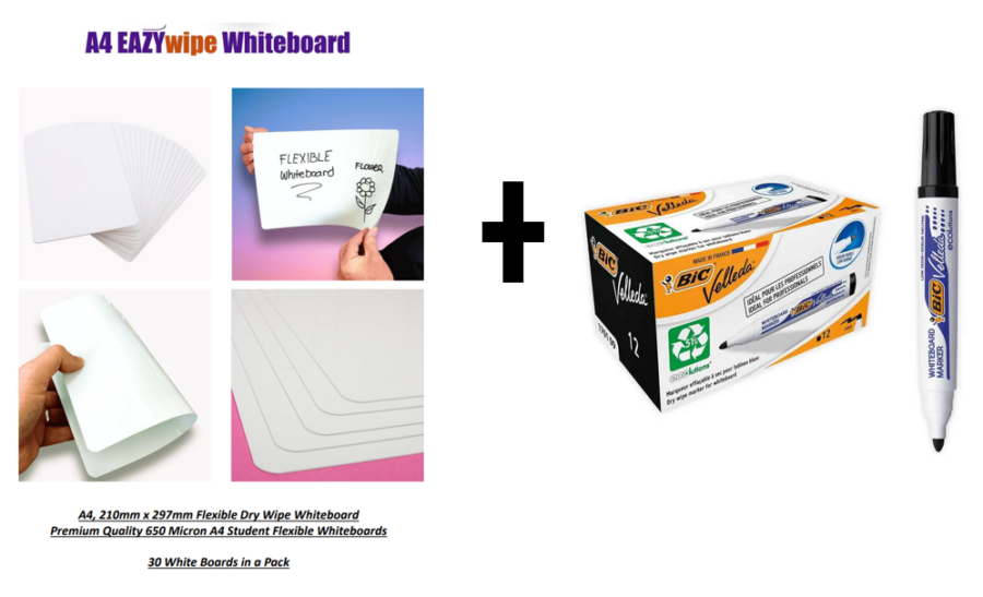 EAZYWipe WHITEBOARD WITH BIC 1701 WHITE BOARD MARKER (BLACK)